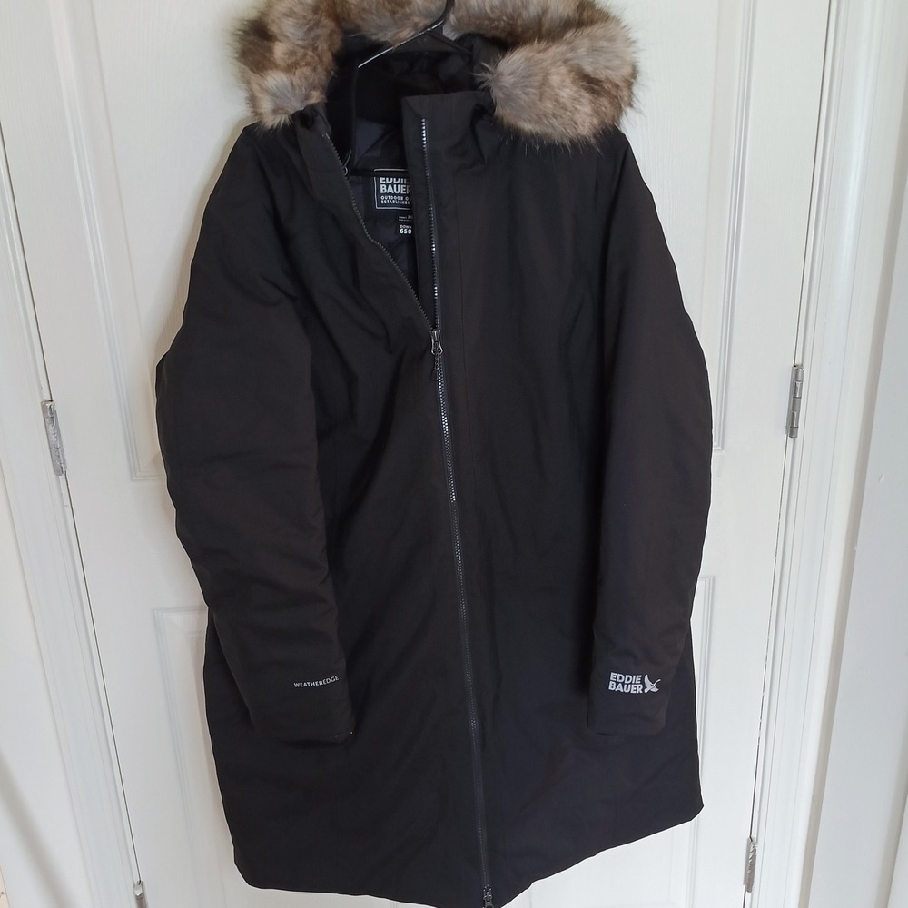 Eddie Bauer WeatherEdge Down Parka Womens XXL Black Excellent 650 Fill Puffer